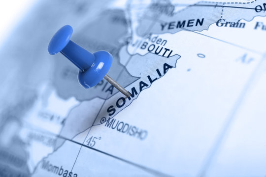 Location Somalia. Blue pin on the map.