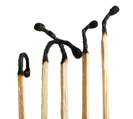 Burnt matches isolated on white
