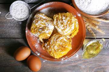Still life of preparing pasta on rustic wooden background