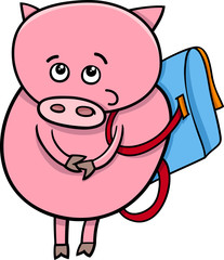 piglet with satchel cartoon illustration