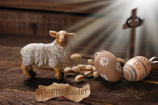 easter concept with lamb and cross symbol