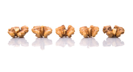 Walnut nuts over white background