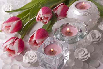 Candles and tulips