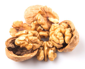 Walnut nuts over white background