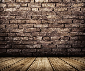 Interior with brick wall and wooden floor