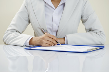 Business writing on documents