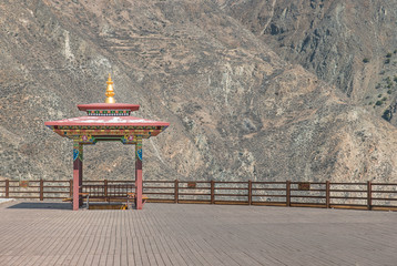 Tibet pavilion with mountain in background