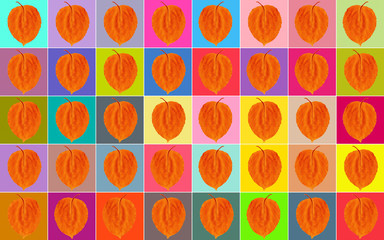 Мозаика из цветных квадратов с оранжевым листом