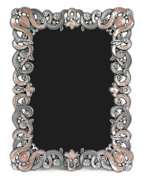 Metal frame with brown enamel, gems and place for a photo