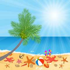 Coconut trees on the beach and sun shining