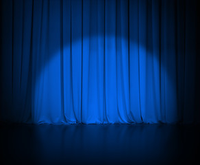 Theater dunkelblauer Vorhang oder Vorhänge mit Lichtfleck
