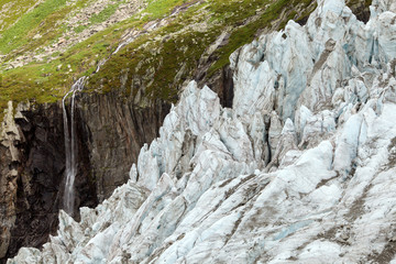 Fototapeta na wymiar Summer view of Argentiere Glacier in the Chamonix valley