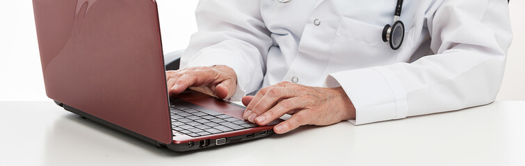 Physician using laptop