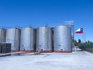 Fototapeta premium some wine metallic fermentation tanks