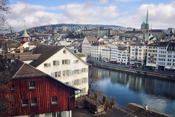 Old buildings in the city center of Zurich