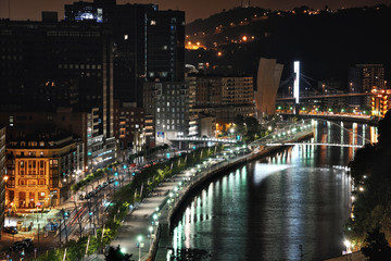 Aerial view of Bilbao at night