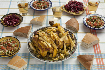 Traditional moroccan stuffed chicken meal