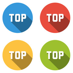 Collection of 4 isolated flat colorful buttons for TOP product (