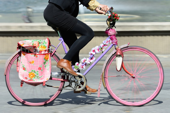 Woman on funny decorated bike