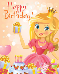 Obraz na płótnie Canvas Happy Birthday, Princess, greeting card.