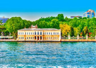 Naklejka premium Impressive building at Bosphorus channel at Istanbul Turkey. HDR
