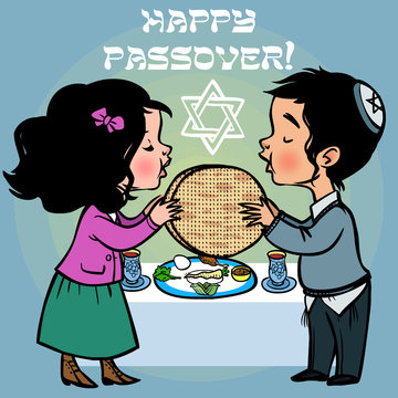 Funny Happy Jewish Passover greeting card. Vector illustration