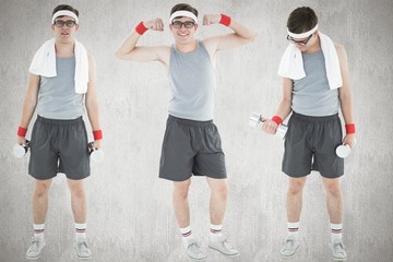 Composite image of nerd working out