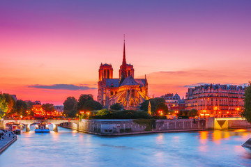 Cathedral of Notre Dame de Paris at sunset, France