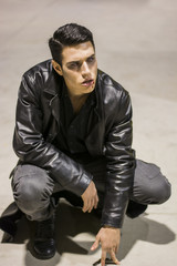 Young Vampire Man with Black Leather Jacket