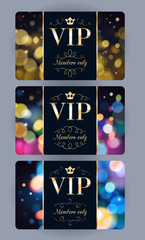 VIP cards with abstract bokeh background.