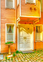 Fototapeta premium wooden houses across Sogukcesme street Istanbul in Turkey. HDR