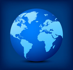 Fototapeta na wymiar vector blue globe icon on blue background