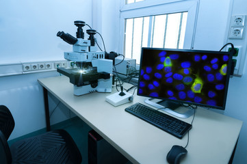Modern microscope station in research facility