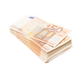 Stack pile of fifty euro bank notes