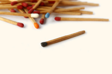 Colourful of matches are on white background.