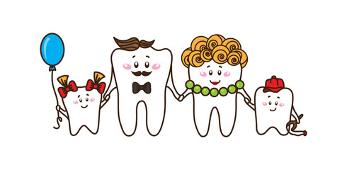The family of the teeth on white background