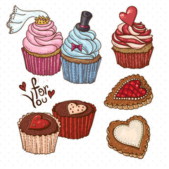 Doodle set elements with Cookies and Cupcakes