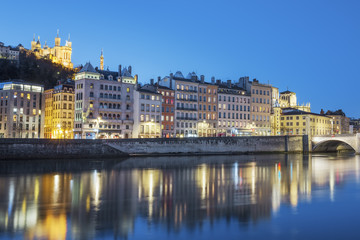 Fototapeta na wymiar View of Lyon with Saone river at night