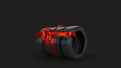 Tyre isolated on grey animated present gift with mask