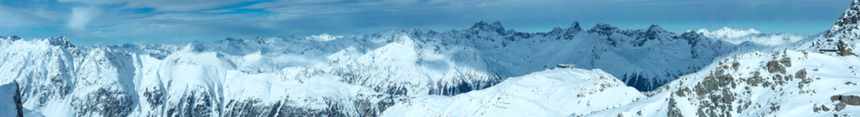 Silvretta Alps winter view (Austria). Panorama.