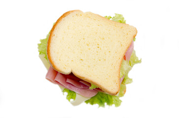Slices of bread with ham and salad from above