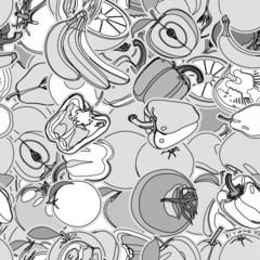 Seamless pattern with set of fruits and vegetation.