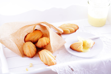 french pastry with cream on a tray