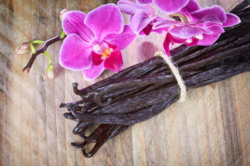 Vanilla sticks and orchid flower