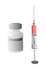 Syringe and bottle with medicines. Isolated on white