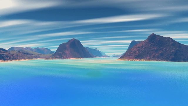 3D rendered fantasy alien planet. Rocks and lake
