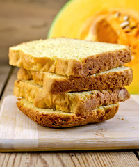 Bread pumpkin homemade slices on board