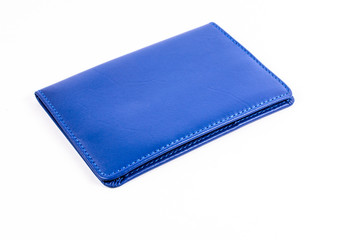 Blue leather wallet on white background