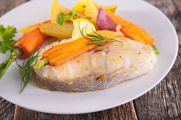 grilled fish and vegetables