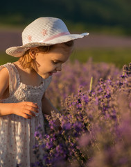 Beautiful little girl on the background of a lavender field